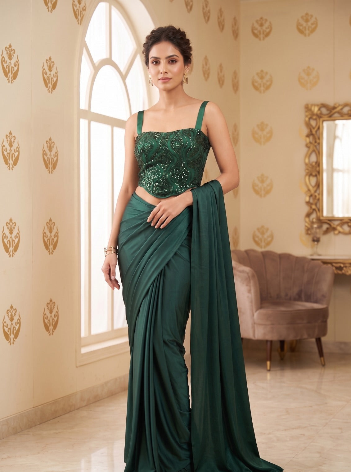 Senorita green drape saree
