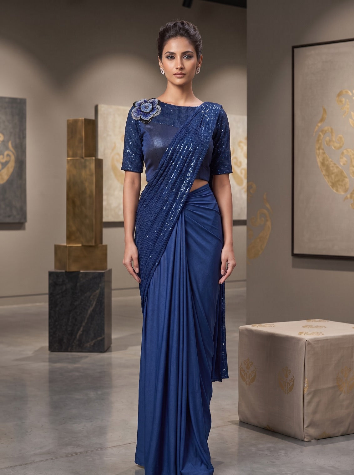 Blue color drape saree