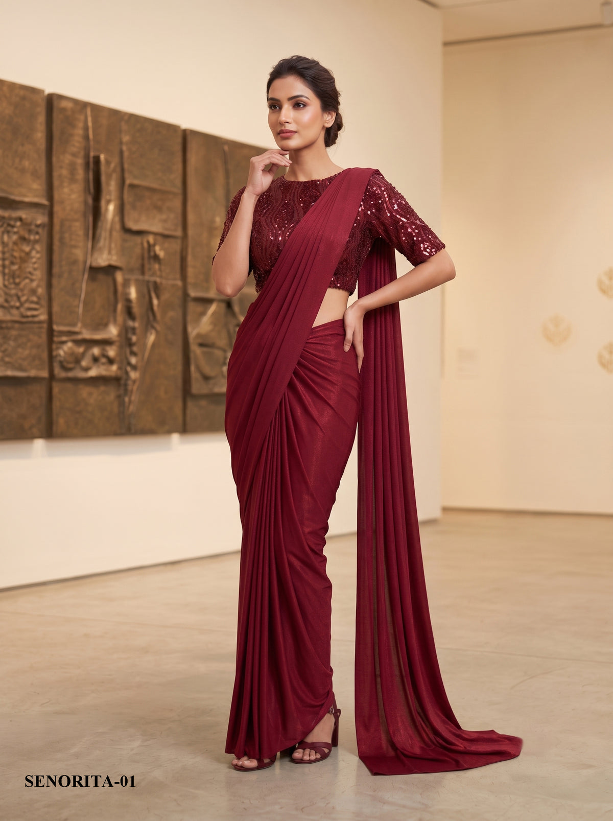 PARTY WEAR DESIGNER DRAPE SAREE COLLECTIONS SENORITA-01
