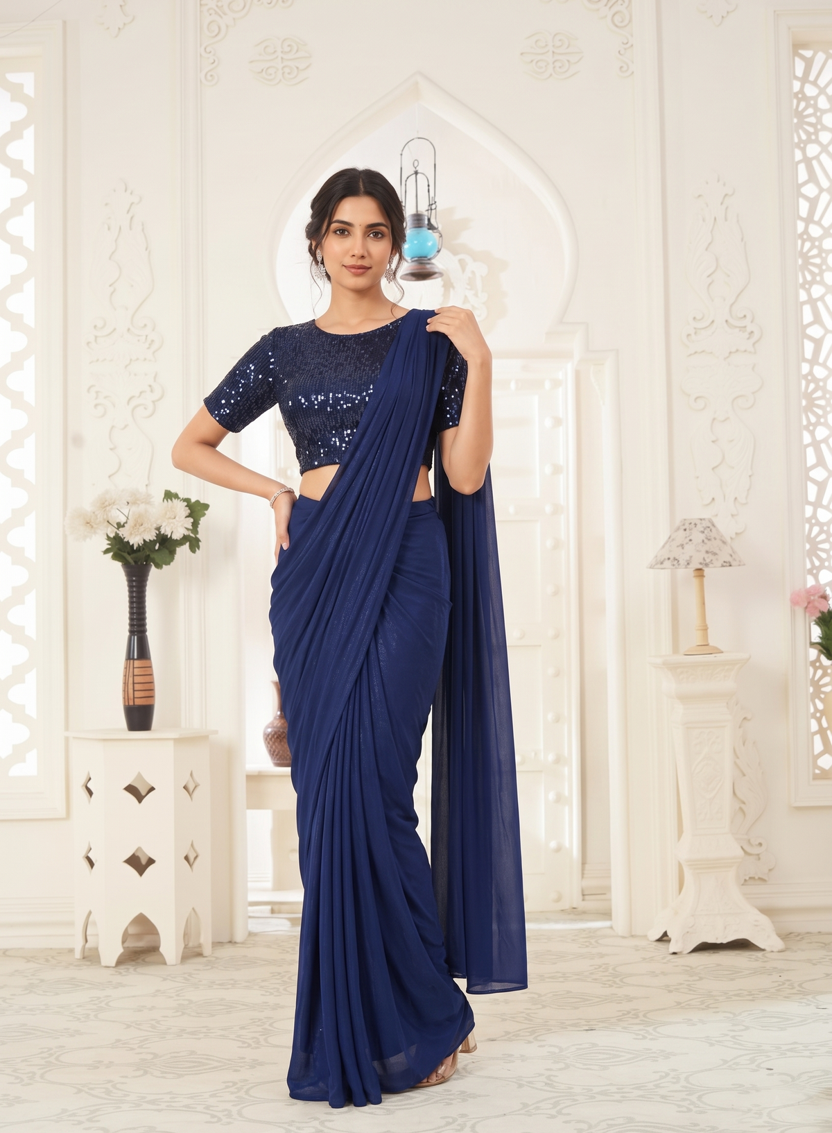 cobalt-blue-sequins-lycra-ready-to-wear-saree