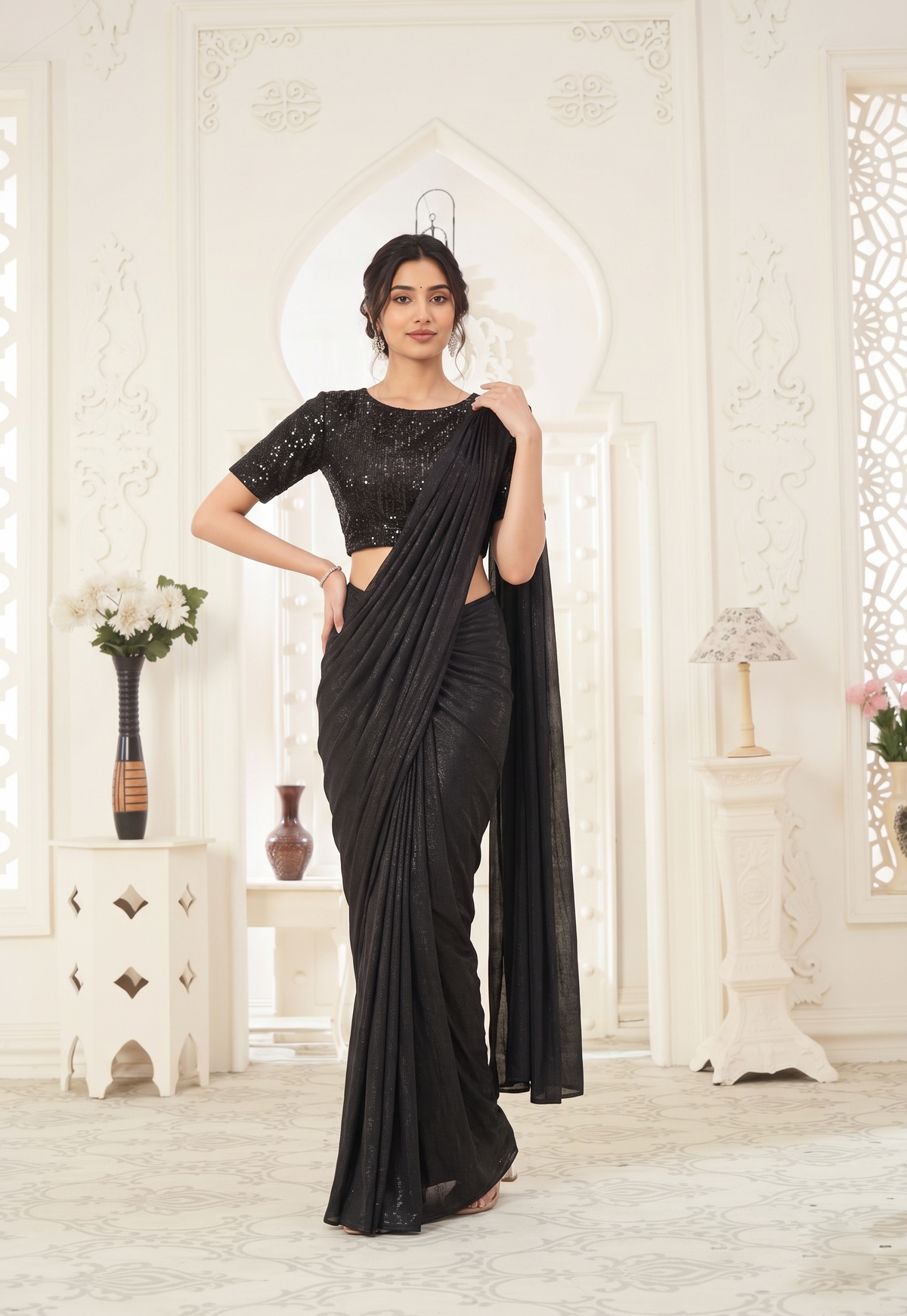 jet-black-sequins-lycra-partywear-saree