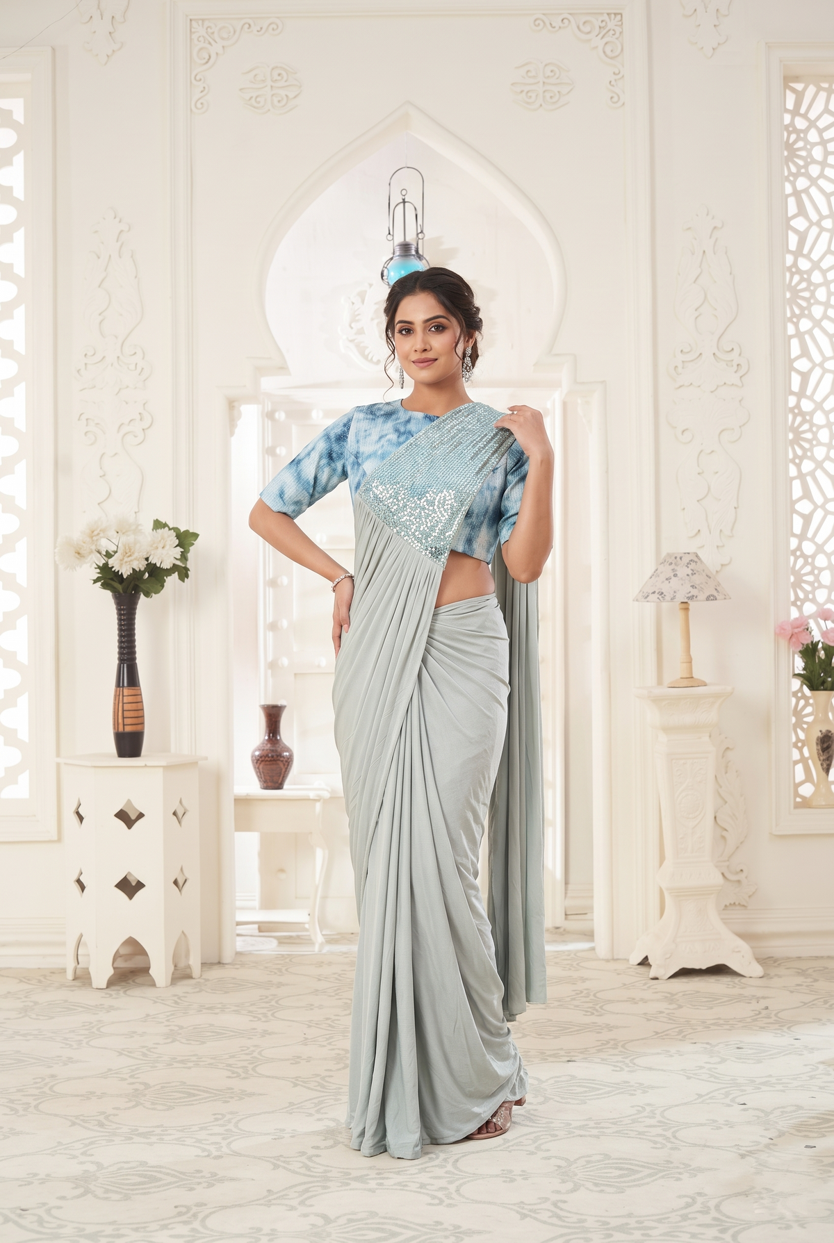 steel-greyish-blue-sequins-lycra-drape-saree