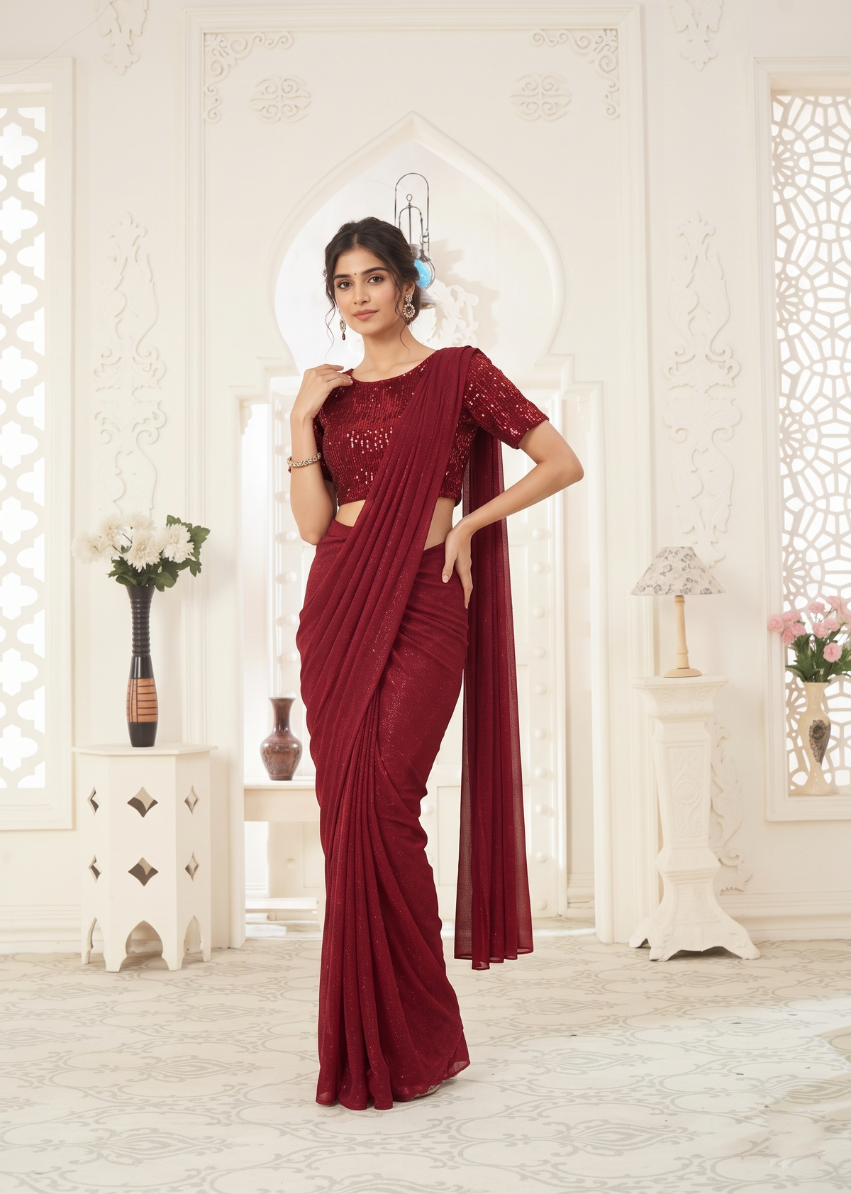 wine-maroon-sequins-lycra-ready-to-wear-saree